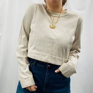 Tan + Lines‎ M Sivan Ayla Taupe long sleeve boxy crop tee